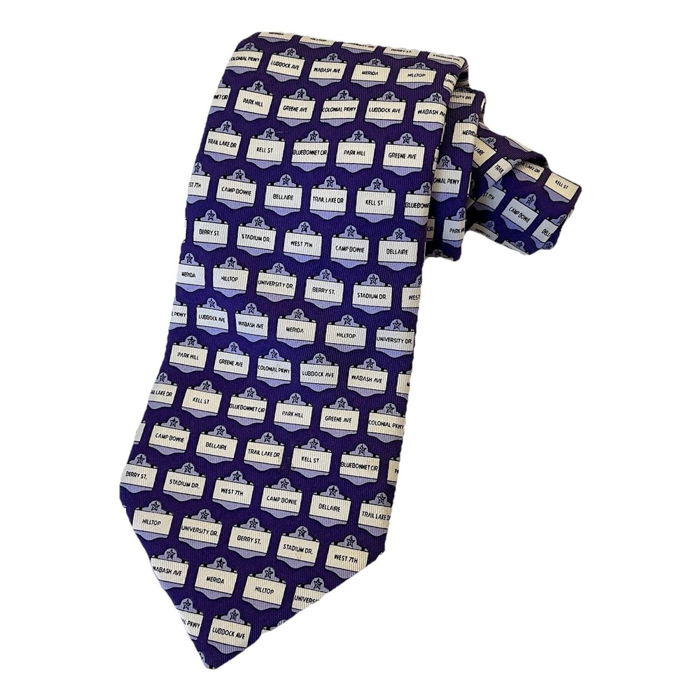 Vineyard Vines Men Silk Neck Tie Fort Worth Texas Street Sign TCU Purple 58x3.5